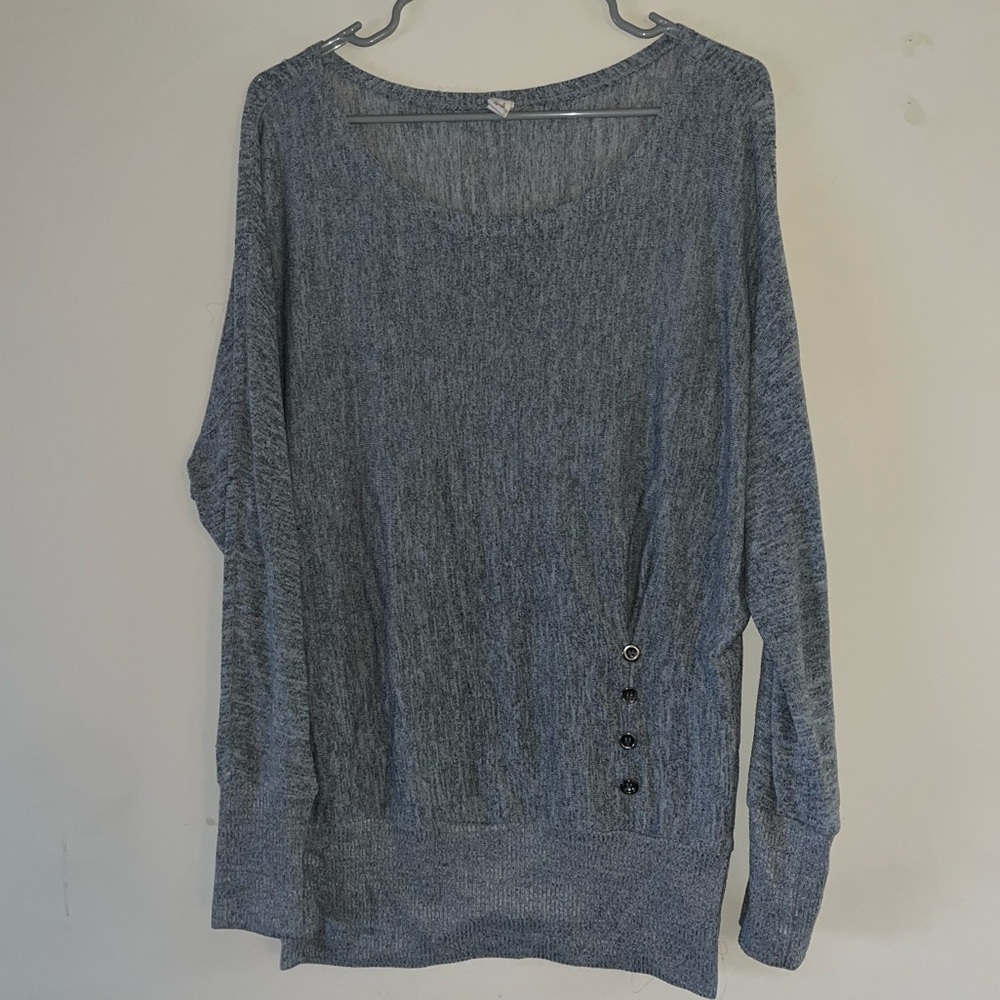 Sound & Matter Grey Ruched Button Detail Long Sleeve Sweater, Size Medium